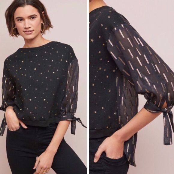 Eva Franco Matilda Black Top Gold Foil Star Blouse - Picture 11 of 11